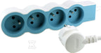 Przedłużacz STANDARD 4x2P+Z, z przewodem 1.5 metra 3x1.0 mm2 - biały/BŁĘKITNY, HELMO