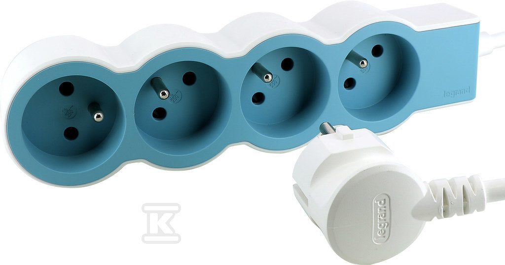 Przedłużacz STANDARD 4x2P+Z, z przewodem 1.5 metra 3x1.0 mm2 - biały/BŁĘKITNY, HELMO