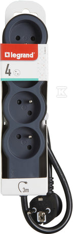 Przedłużacz STANDARD 4x2P+Z, z przewodem 3.0 metra 3x1.5 mm2 - czarny/grafitowy, HELMO