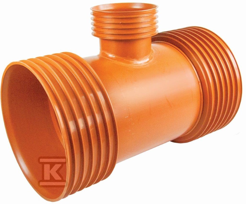Trójnik PP K2-KAN DN/ID 150X150/90 korugowany z odejściem do rury korugowanej, bez uszczelki, do kanalizacji zewnętrznej, kolor pomarańczowy
