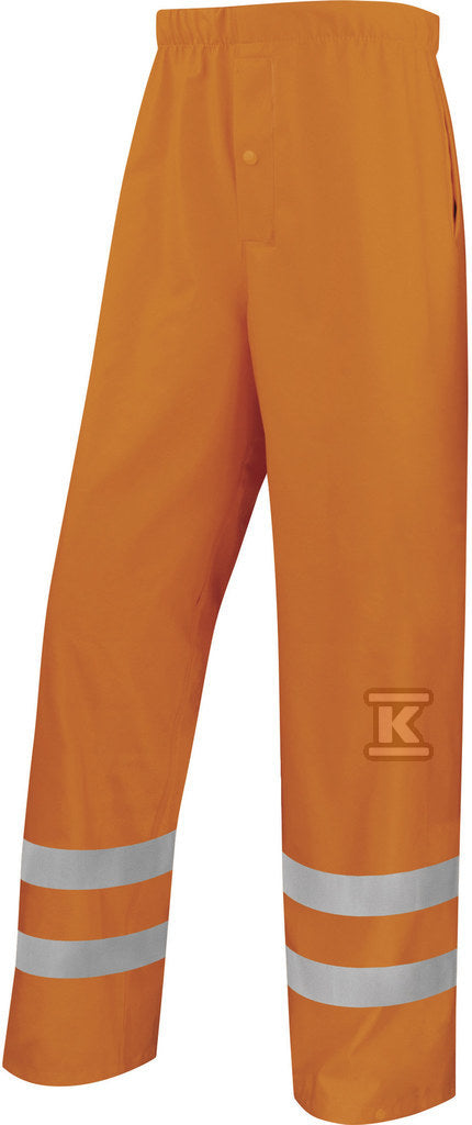 Spodnie przeciwdeszczowe z poliestru powlekanego na zewnątrz poliuretanem pomarańczowy fluo L