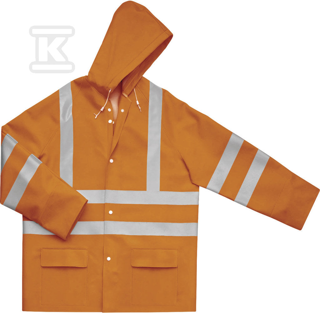 Bluza przeciwdeszczowa z poliestru powlekanego na zewnątrz poliuretanem pomarańczowy fluo XL