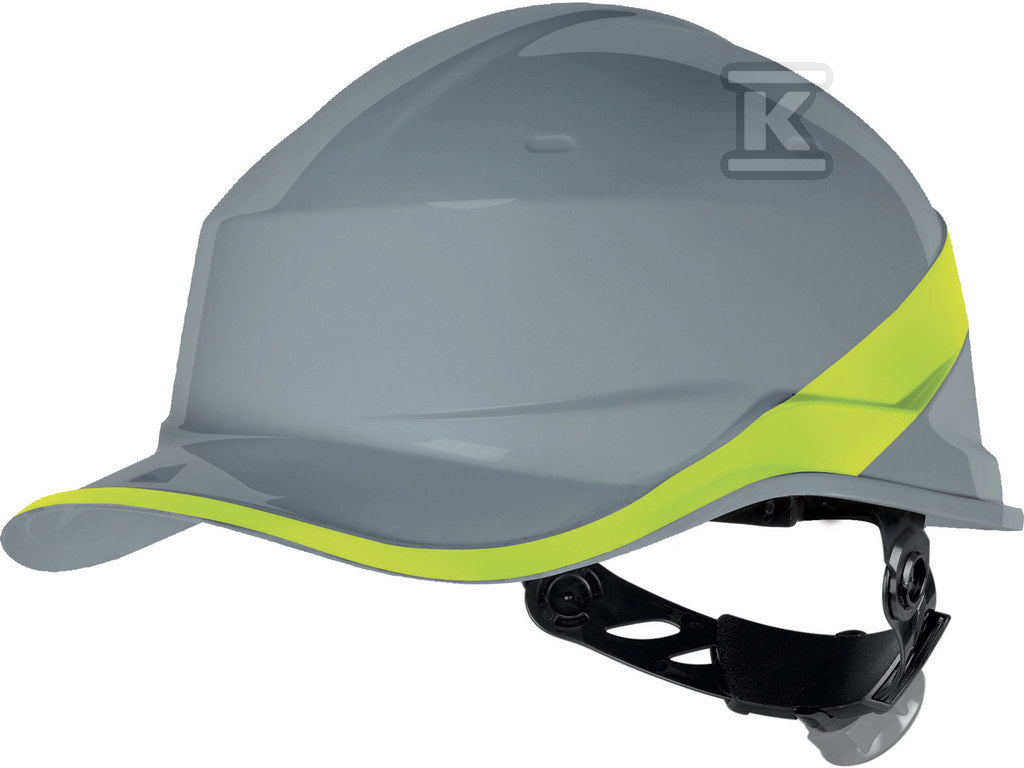 Hełm ochronny z abs o kształcie czapeczki baseball, regulacja na przycisk, +50°c/-30°c*, mm*, ld*, 440 vac, izolacja elektryczna (en50365) szaro-żółty regulowany