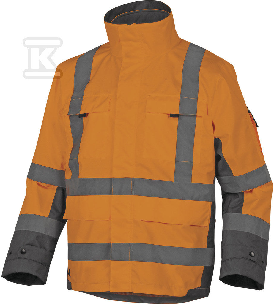Kurtka ostrzegawcza 4 w 1 z poliestru oxford powlekanego poliuretanem, kl. 3, odpinana bluza z tkaniny softshell z odpinanymi rękawami, kl. 2 pomarańczowy fluo-szary XXL
