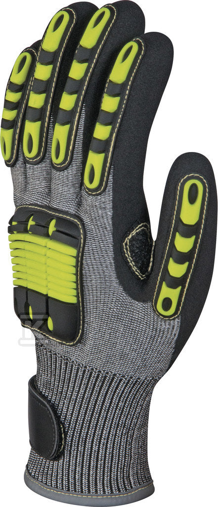 Rękawice z hdpe, antyprzecięciowe, dłoń powlekana gładkim nitrylem oraz pianką nitrylową, wzmocnienia z tpr, podszewka z akrylu żółto-szaro-czarny 11