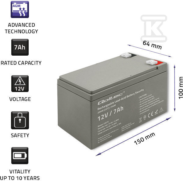 Akumulator AGM 12V 7Ah max. 105A Security
