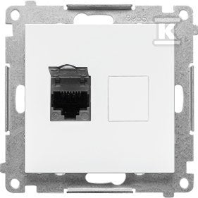 Gniazdo komputerowe pojedyncze RJ45 kategoria 6, z przesłoną przeciwkurzową (moduł): Biały mat, SIMON55 + Ramka 1-krotna LINE: Biały mat, SIMON55