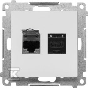Gniazdo komputerowe podwójne RJ45 kategoria 6, z przesłoną przeciwkurzową (moduł): Jasnoszary mat, SIMON55