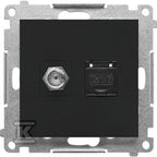 Gniazdo antenowe typu „F” + RJ45 kat.6 (moduł): Czarny mat, SIMON55