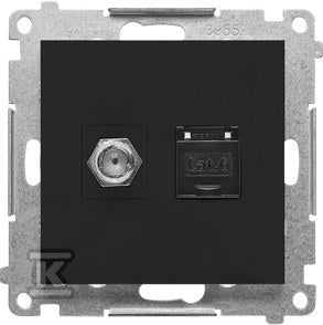 Gniazdo antenowe typu „F” + RJ45 kat.6 (moduł): Czarny mat, SIMON55