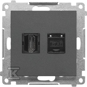 Gniazdo HDMI + RJ45 kat.6. (moduł): Grafitowy mat, SIMON55