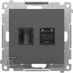 Gniazdo HDMI + RJ45 kat.6. (moduł): Grafitowy mat, SIMON55