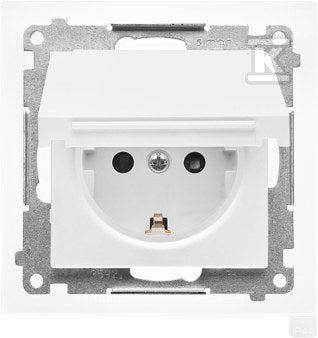 Gniazdo Schuko do wersji IP44 z przesłonami z uszczelką ramki (moduł) 16 A, 250 V~, szybkozłącza. Klapka w kolorze pokrywy: Biały mat, SIMON55