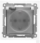 Gniazdo Schuko do wersji IP44 z przesłonami z uszczelką ramki (moduł) 16 A, 250 V~, szybkozłącza. Klapka transparentna: Jasnoszary mat, SIMON55