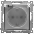 Gniazdo Schuko do wersji IP44 z przesłonami z uszczelką ramki (moduł) 16 A, 250 V~, szybkozłącza. Klapka transparentna: Jasnoszary mat, SIMON55