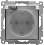 Gniazdo Schuko do wersji IP44 z przesłonami z uszczelką ramki (moduł) 16 A, 250 V~, szybkozłącza. Klapka transparentna: Jasnoszary mat, SIMON55