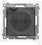 Gniazdo Schuko do wersji IP44 z przesłonami z uszczelką ramki (moduł) 16 A, 250 V~, szybkozłącza. Klapka transparentna: Jasnoszary mat, SIMON55