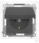 Gniazdo Schuko do wersji IP44 z przesłonami z uszczelką ramki (moduł) 16A, 250V~, zaciski śrubowe, klapka transparentna, biały, SIMON54