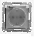 Gniazdo Schuko do wersji IP44 z przesłonami z uszczelką ramki (moduł) 16 A, 250 V~, szybkozłącza. Klapka transparentna: Jasnoszary mat, SIMON55
