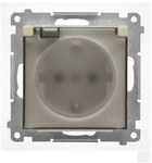 Gniazdo Schuko do wersji IP44 z przesłonami z uszczelką ramki (moduł) 16 A, 250 V~, szybkozłącza. Klapka transparentna: Jasnoszary mat, SIMON55