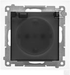 Gniazdo Schuko do wersji IP44 z przesłonami z uszczelką ramki (moduł) 16 A, 250 V~, szybkozłącza. Klapka transparentna: Czarny mat, SIMON55