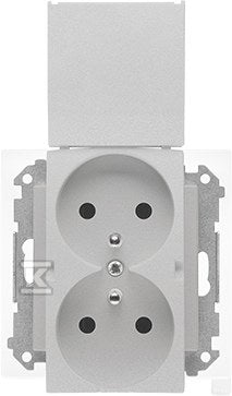 Gniazdo wtyczkowe podwójne do wersji IP44 z uszczelką (moduł) 16 A, 250 V~, szybkozłącza. Klapka w kolorze pokrywy: Aluminium mat, SIMON55