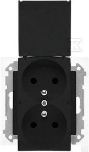 Gniazdo wtyczkowe podwójne do wersji IP44 z uszczelką (moduł) 16 A, 250 V~, szybkozłącza. Klapka w kolorze pokrywy: Czarny mat, SIMON55
