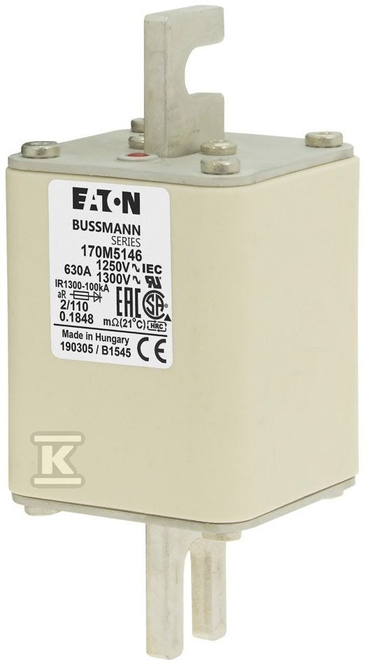 Wkładka szybka, 630 A, AC 1250 V, rozmiar 2, 61 x 75 x 138 mm, aR, DIN, IEC 170M5146