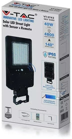 Oprawa Uliczna Solarna V-TAC 40W LED Czarna IP65 120Lm/W VT-ST42 4000K 4800lm 3 Lata Gwarancji
