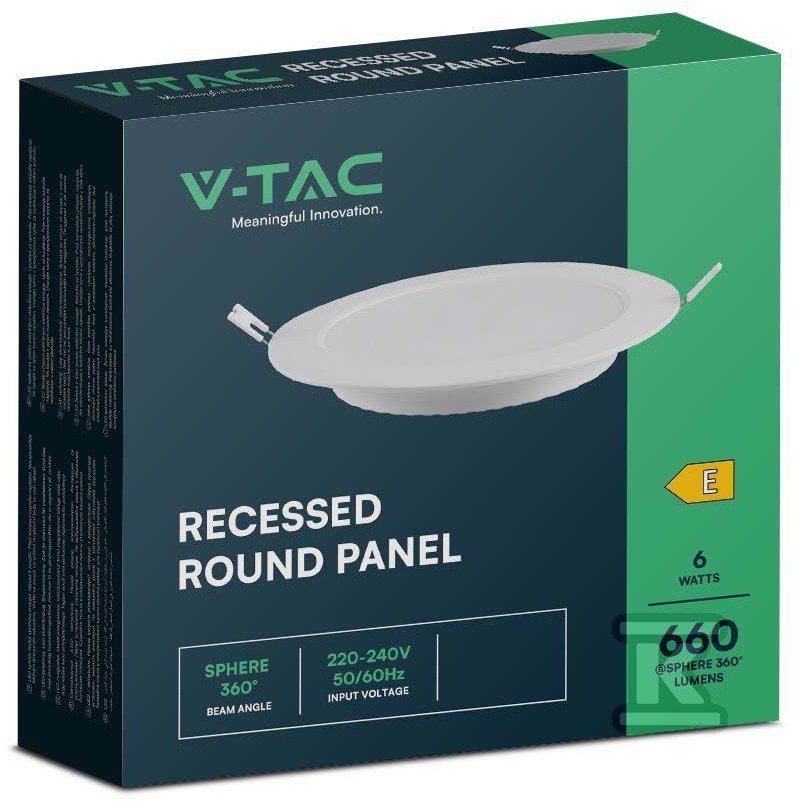 Panel LED V-TAC Wpuszczany Premium Downlight 6W Okrągły fi120 VT-61006 3000K 660lm