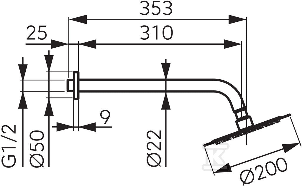 Zestaw natryskowy z deszczownią 200 mm slim, chrom
