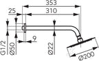 Zestaw natryskowy z deszczownią 200 mm slim, chrom