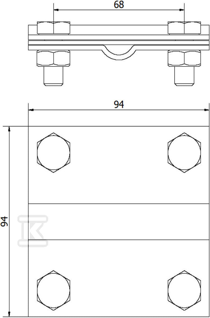 Złącze krzyżowe 4-otworowe, 3 płytkowe, B do 50mm /CU/