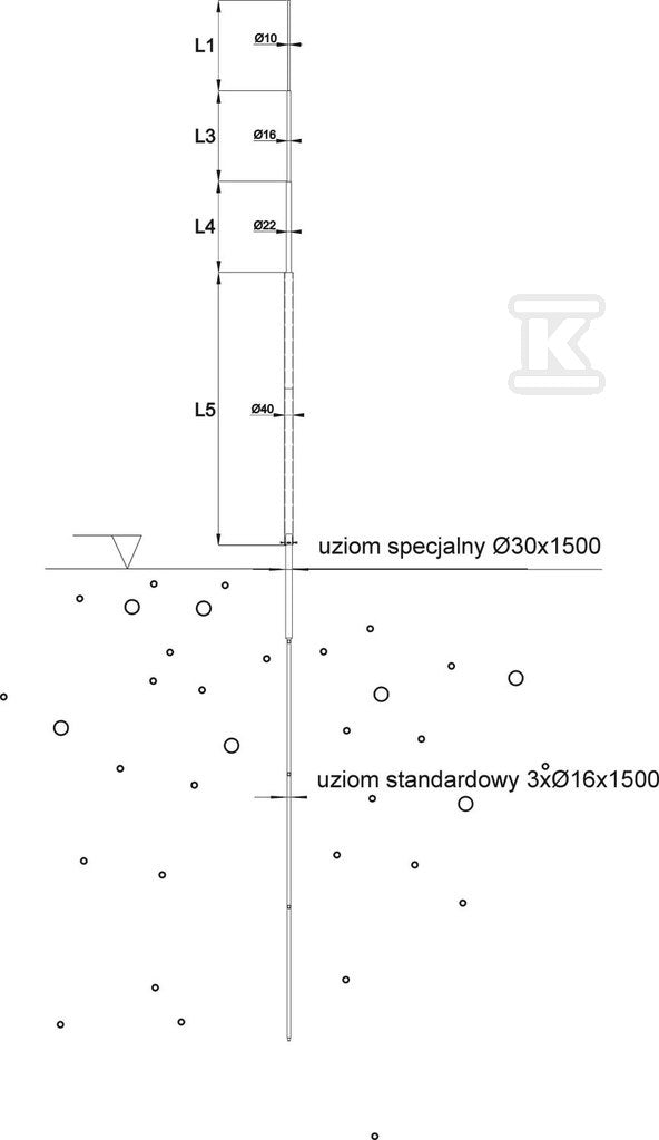 Maszt odgromowy h=6000mm nasadzany na indywidualny (pojedynczy) uziom /AL/OG/