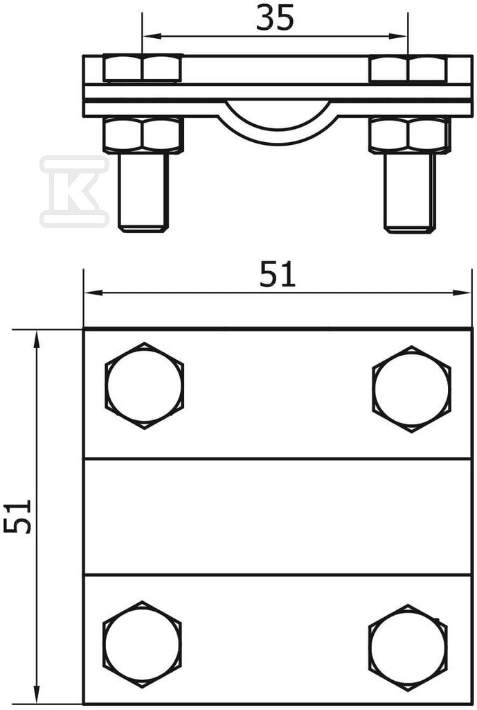Złącze krzyżowe 4-otworowe, 2 płytkowe, B do 30mm /CU/