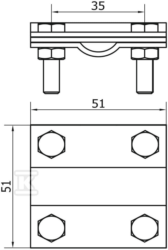 Złącze krzyżowe 4-otworowe, 3 płytkowe, B do 30mm /CU/
