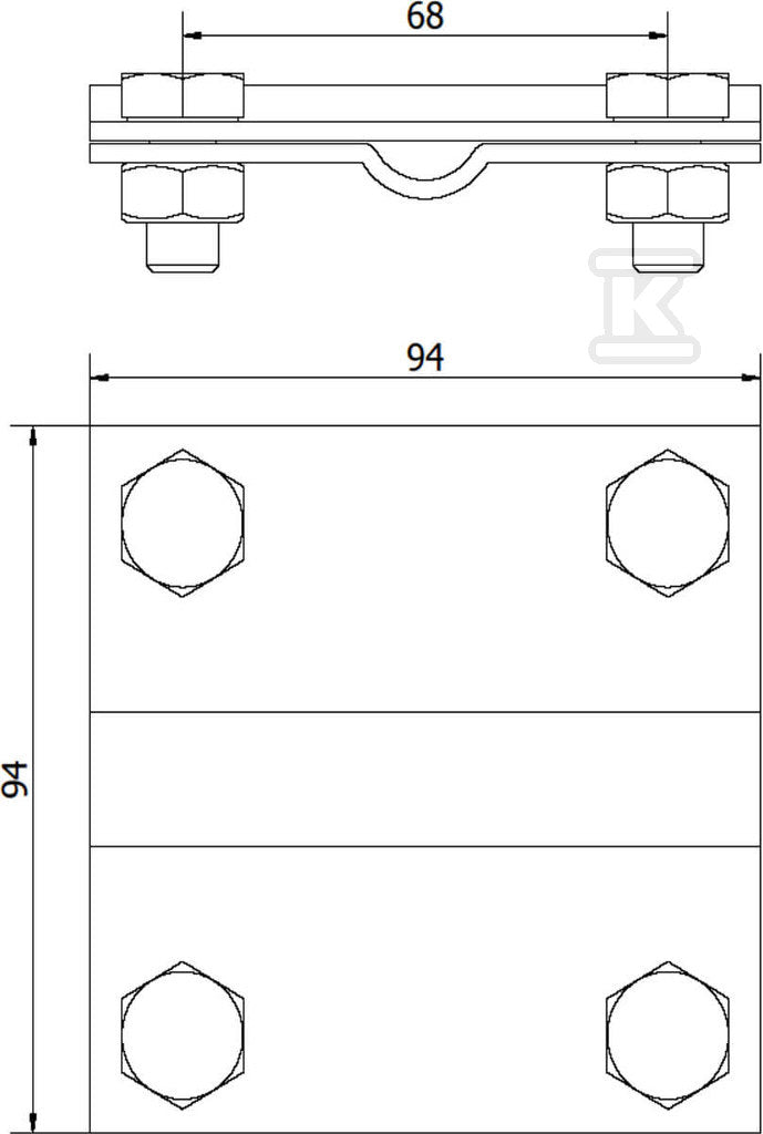 Złącze krzyżowe 4-otworowe, 2 płytkowe, B do 50mm /CU/