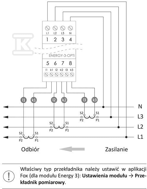 Monitor energii elektrycznej z wbudowaną anteną wewnętrzną WI-FI 3F+N, WI-MEF-3-OPTI-100