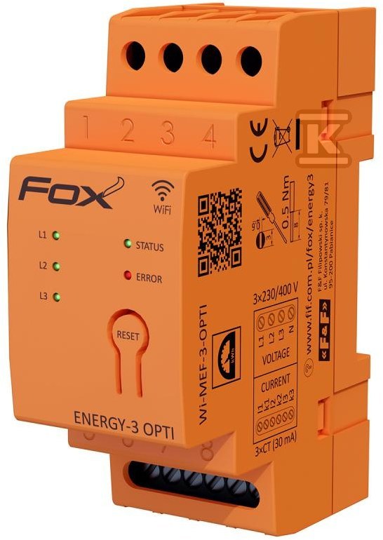 Monitor energii elektrycznej z wbudowaną anteną wewnętrzną WI-FI 3F+N, WI-MEF-3-OPTI-100