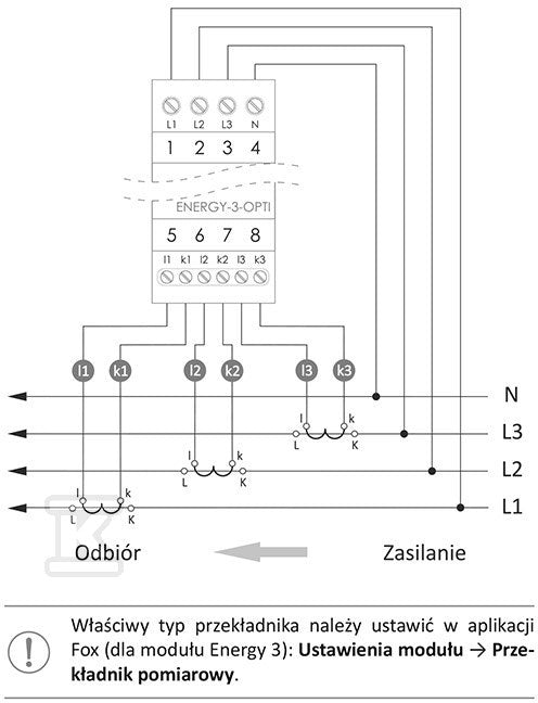 Monitor energii elektrycznej z wbudowaną anteną wewntrzną WI-FI 3F+N, WI-MEF-3-OPTI-40