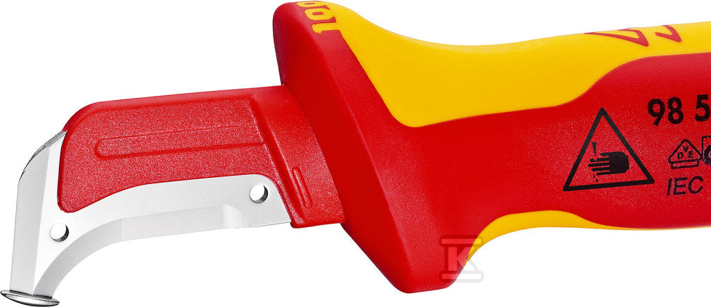 Nóż do ściągania izolacji ze stopką prowadzącą z wielokomponentowymi nasadkami, izolowane wg VDE 180 mm