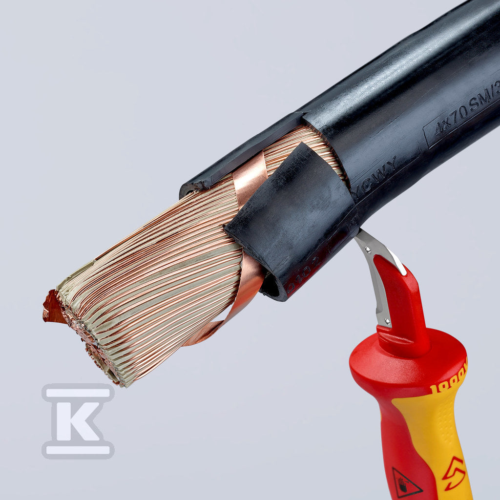 Nóż do ściągania izolacji ze stopką prowadzącą z wielokomponentowymi nasadkami, izolowane wg VDE 180 mm