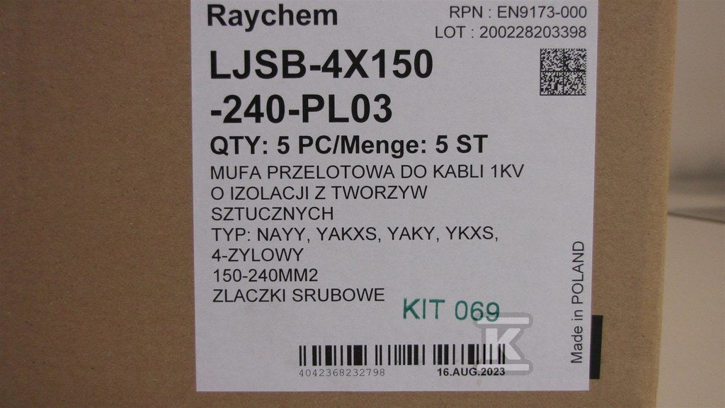 Mufa przelotowa 1 kV, kable 4-żyłowe PE, PCV, ze złączkami śrubowymi, marka Raychem / TE Connectivity TE-EN9173
