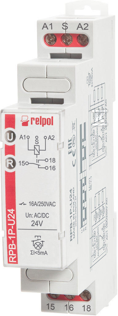 Przekaźnik bistabilny-impulsowy RPB-1P-U24, zestyk 1P, 24 V AC/DC, 16 A /250 V AC