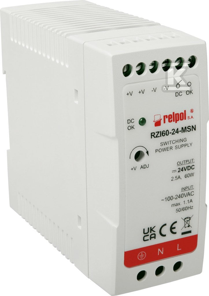 Zasilacz impulsowy 60 W, 24 V DC RZI60-24-MSN