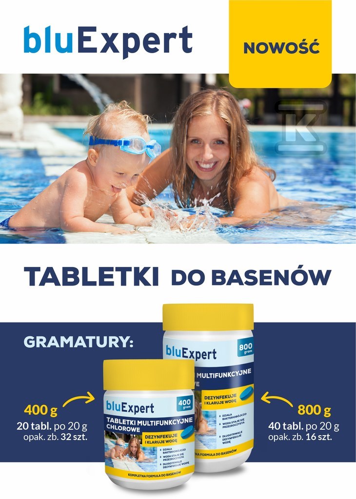Tabletki MULTICHLOR 400g (20 tabletek x 20g) do dezynfekcji i klarowania wody w basenach przydomowych