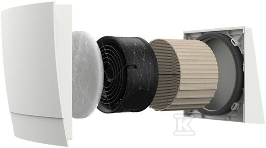 D13 Rekuperator ścienny - Kompletny zestaw (Panel wewnętrzny, wymiennik, wentylator, osłona biała, rura 500mm)