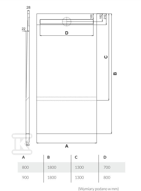 Brodzik podpłytkowy Stabilsound Plus "Subplate" 130+50x90x5/12,5 cm, prostokątny z maskownicą do zabudowy płytkami