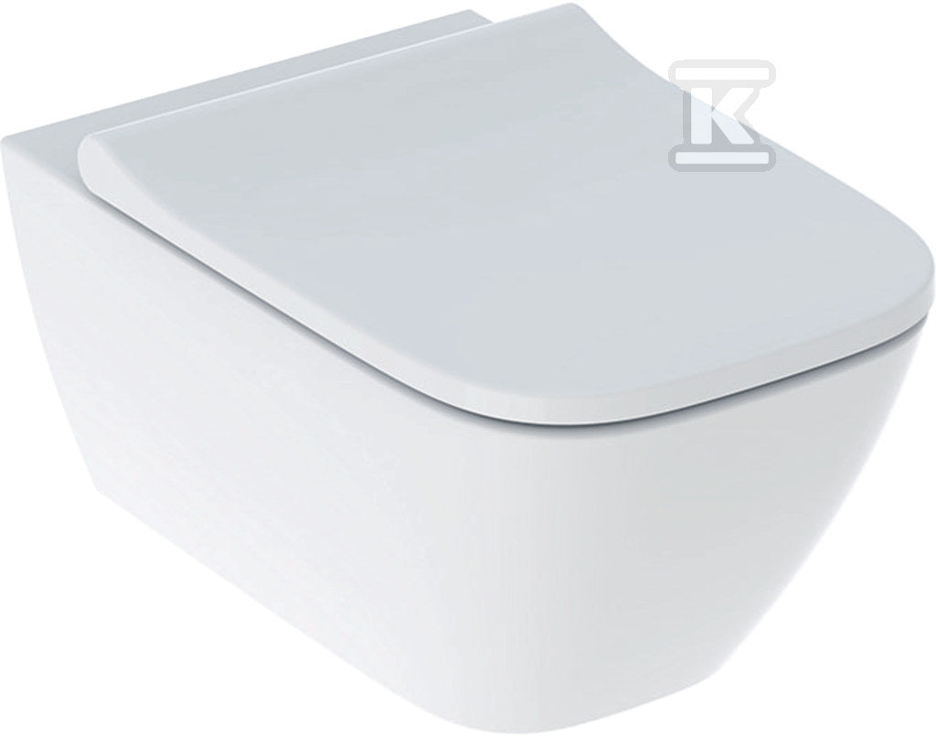 Zestaw wiszącej miski WC Smyle Square lejowa, B35.5 cm, H37.5 cm, T54 cm, ukryte mocowania, Rimfree, z deską sedesową, mocowanie od góry, z wypinanymi zawiasami, zachodząca pokrywa deski sedesowej, Duroplast