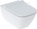 Zestaw wiszącej miski WC Smyle Square lejowa, B35.5 cm, H37.5 cm, T54 cm, ukryte mocowania, Rimfree, z deską sedesową, mocowanie od góry, z wypinanymi zawiasami, zachodząca pokrywa deski sedesowej, Duroplast